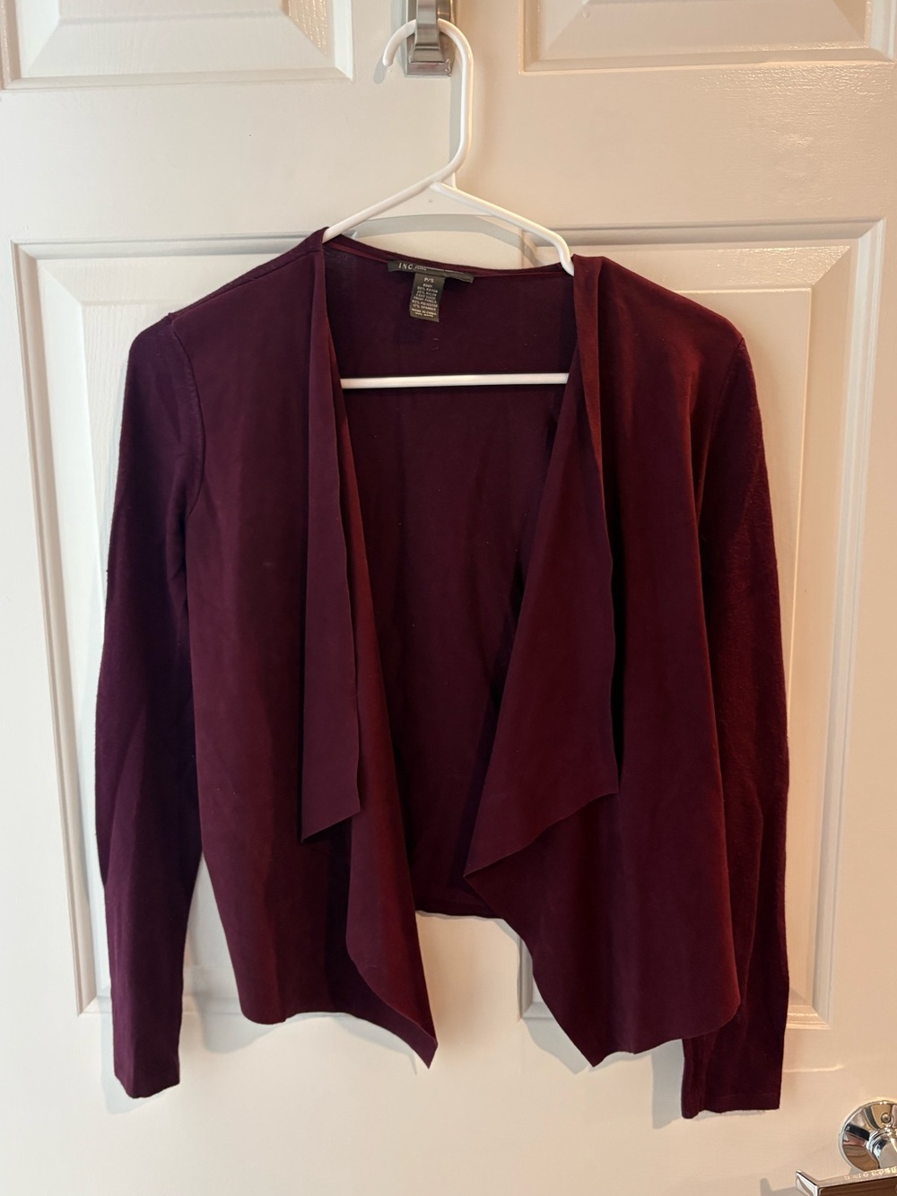 INC International Concepts Draped Open-Front Cardigan in Burgundy